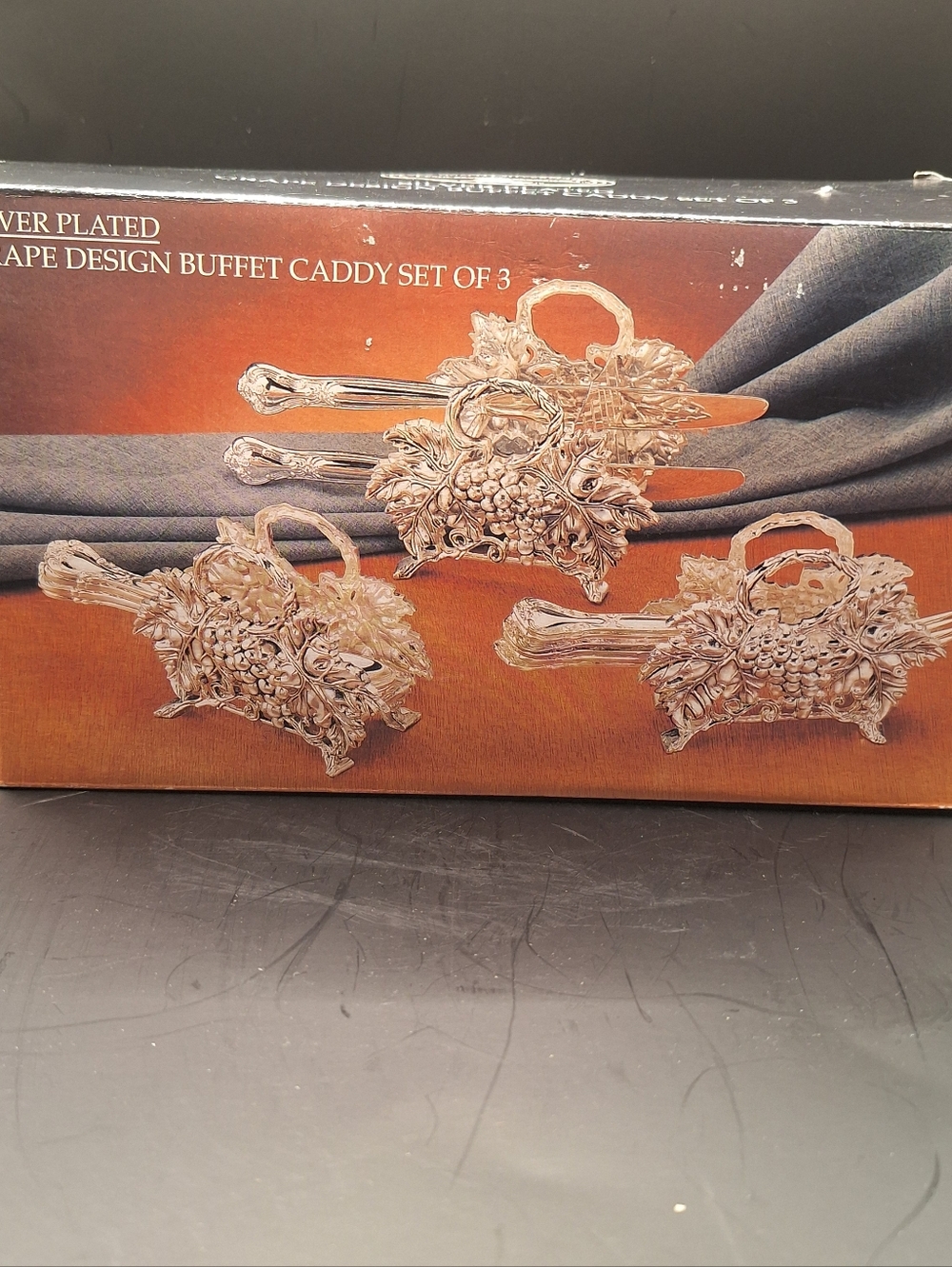 Silver Plated Grape Design Buffet Caddy Set Of 3